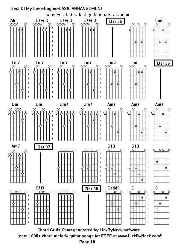 Chord Grids Chart of chord melody fingerstyle guitar song-Best Of My Love-Eagles-BASIC ARRANGEMENT,generated by LickByNeck software.